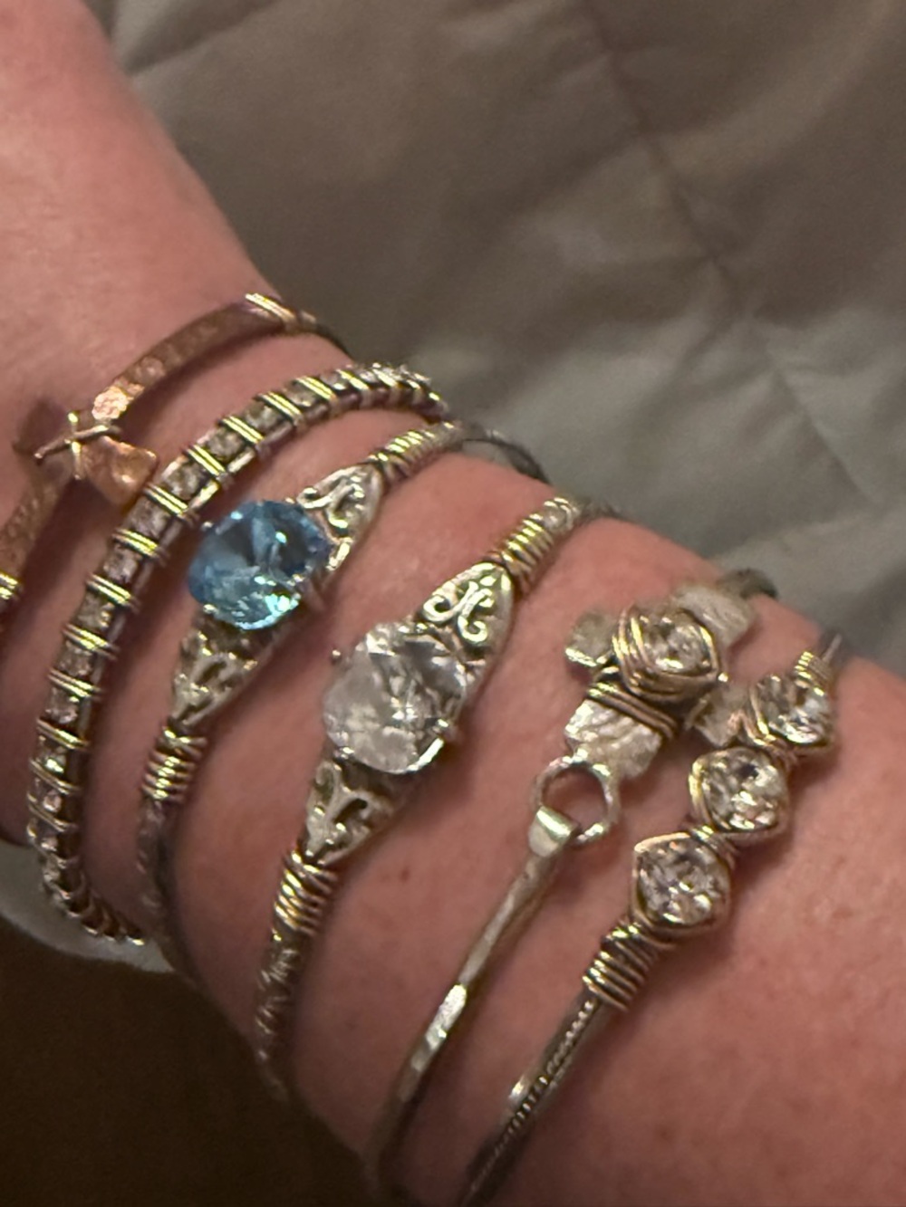 Handcrafted Blue and Clear Crystal Wire-Wrapped Bracelet Set sold ind or a set